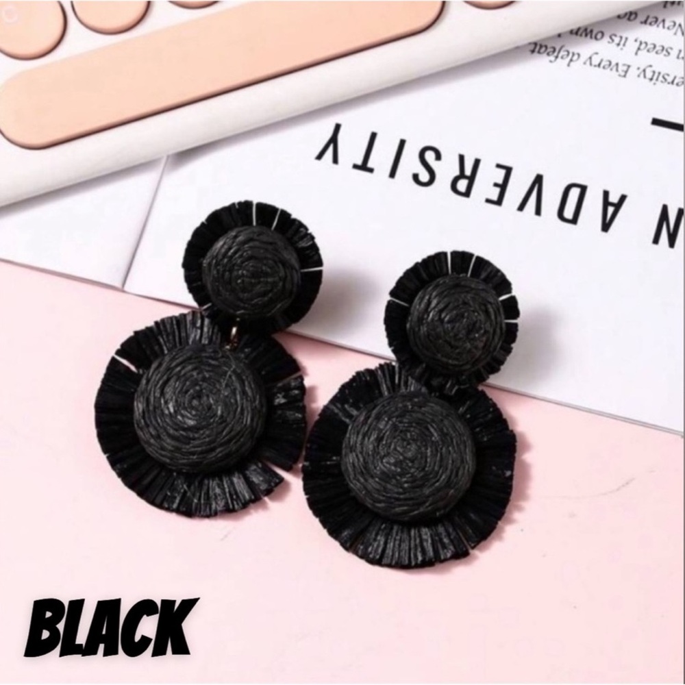 🍒BOGO50%🍒🆕🖤MESTIERE: BLACK Spiral Double Fanned Dangle Earrings